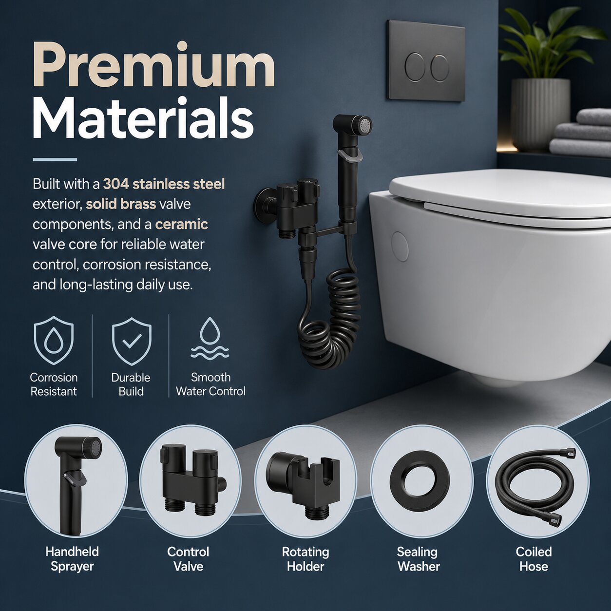 Premium Bidet Sprayer Set with Adjustable Water Pressure
