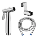 3-piece bathroom cleaning set with handheld shower, wall-mounted bracket, and flexible hose on a white background.