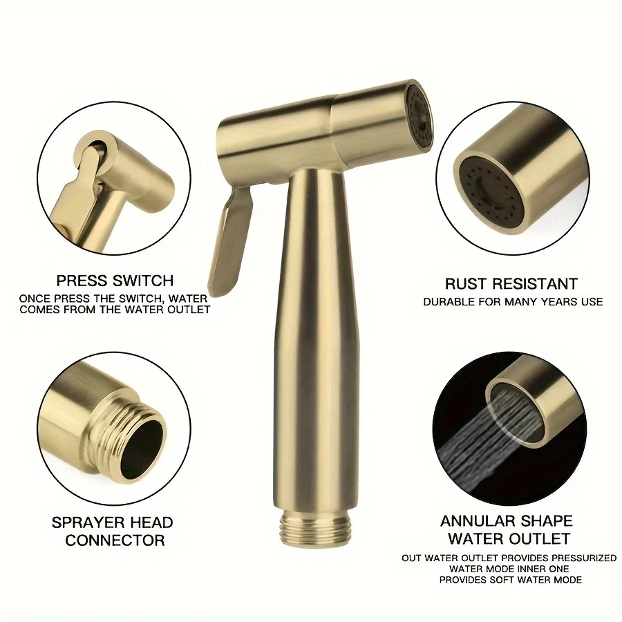 Gold Handheld Bidet Sprayer – Sprayer Head or 3-Piece Set
